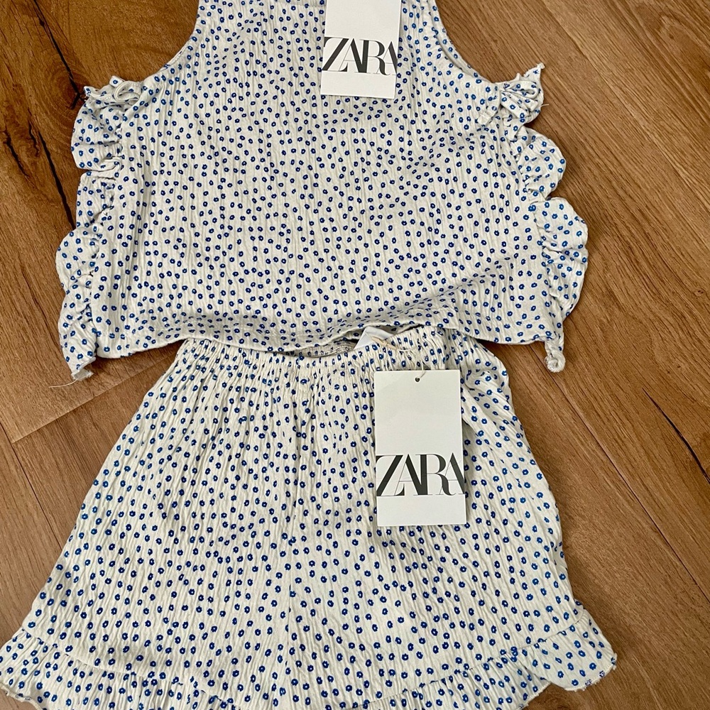 ZARA kids beige and blue flower set